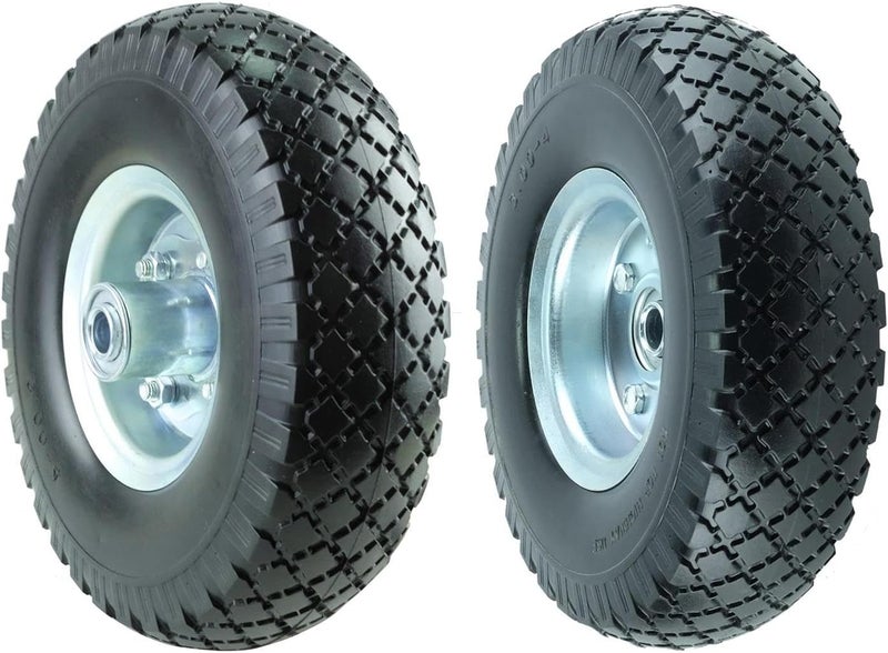 KASTFORCE KF4003 Twin Pack 10-Inch Solid Rubber Tire Wheels Replacement 3.00-4 Tires Wheels Flat Free with 5/8" Bearings 2.15" Offset Hub Perfect for Hand Truck Wheelbarrow Garden Cart Non-Flat - Image 2